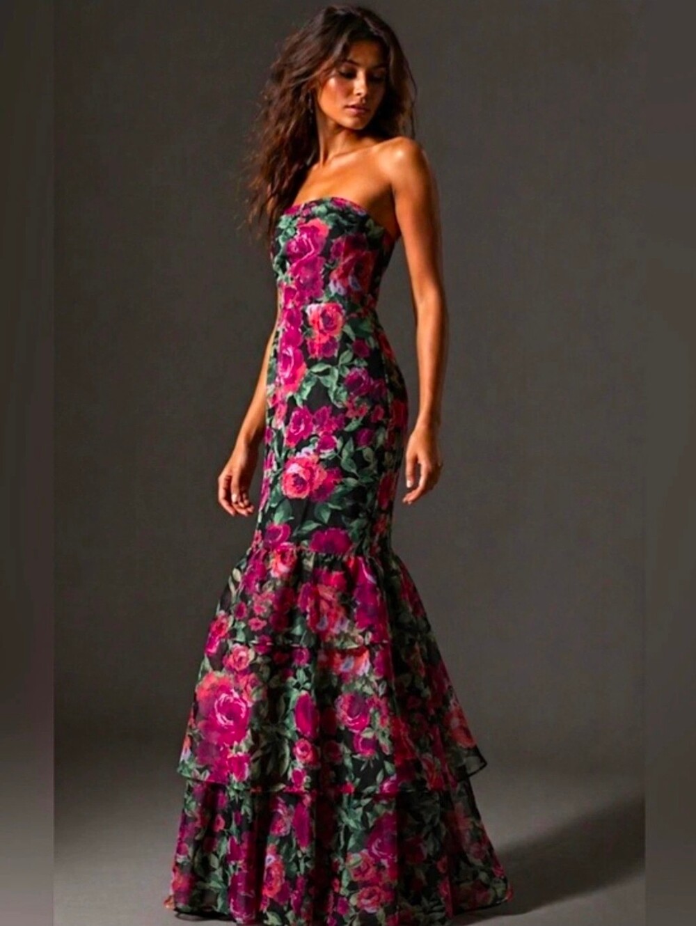 NWT $148 Lulus Fleur of Dreams Green and Pink Floral Print Organza Maxi Dress S